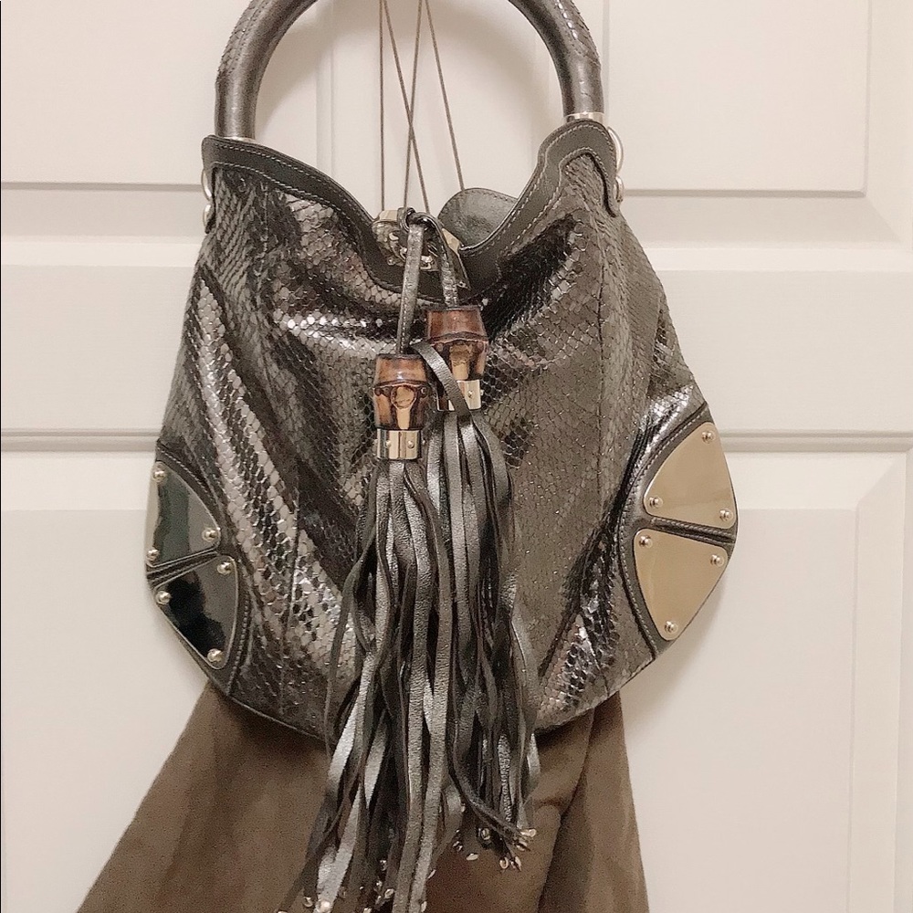 Gucci Indy Metallic Med Babouska Leather Hobo Bag - Picture 2 of 5